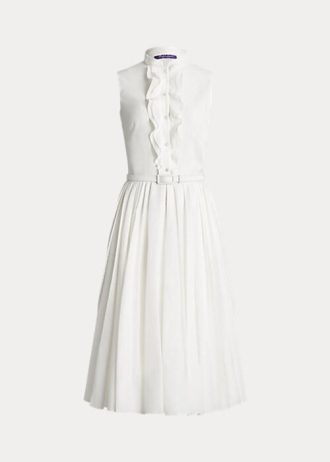 White Women’s Ralph Lauren Roald Pleated Linen Sleeveless Day Dress