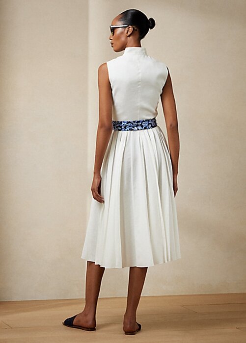 White Women’s Ralph Lauren Roald Pleated Linen Sleeveless Day Dress White Women’s Ralph Lauren Roald Pleated Linen Sleeveless Day Dress