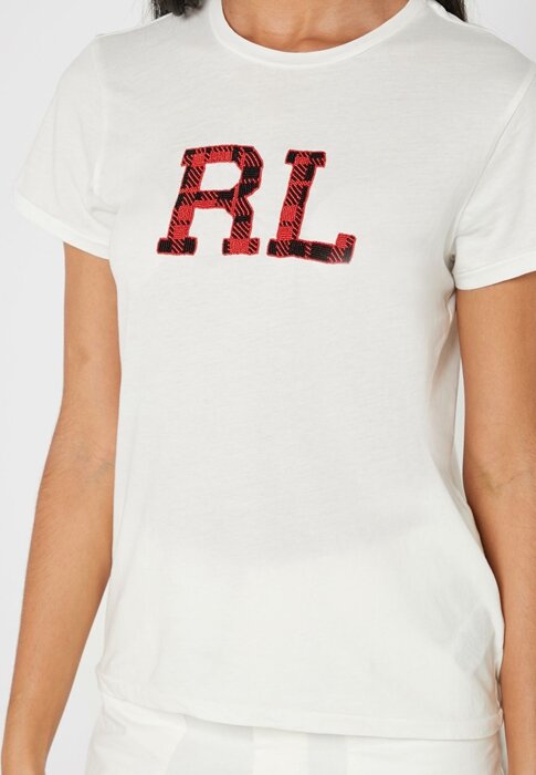 White Women’s Ralph Lauren Round Neck Graphic Tops White Women’s Ralph Lauren Round Neck Graphic Tops