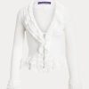 White Women’s Ralph Lauren Ruffle-Trim Cardigan Sweaters