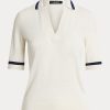 White Women’s Ralph Lauren Silk-Blend Short-Sleeve Sweaters