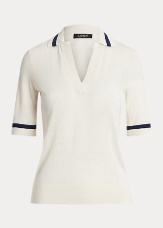 White Women’s Ralph Lauren Silk-Blend Short-Sleeve Sweaters