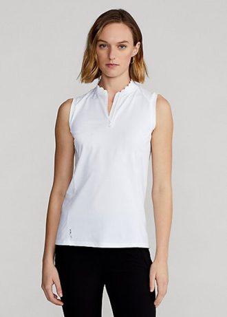 White Women’s Ralph Lauren Sleeveless Quarter-Zip Polo Shirts