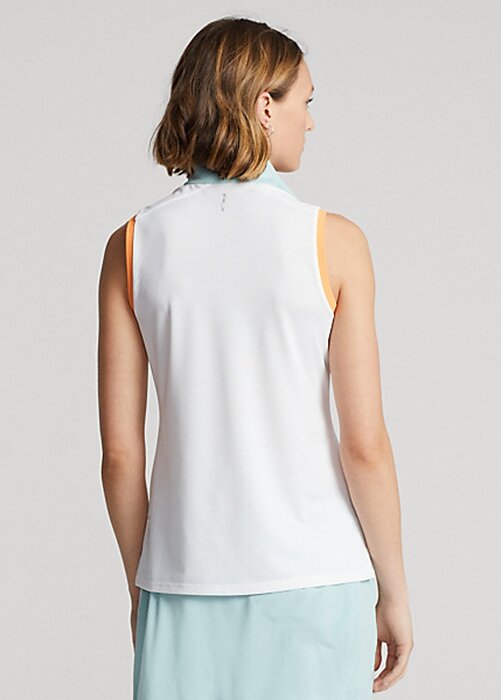 White Women’s Ralph Lauren Sleeveless Quarter-Zip Polo Shirts White Women’s Ralph Lauren Sleeveless Quarter-Zip Polo Shirts