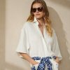 White Women’s Ralph Lauren Soloman Linen Blouse Shirts White Women’s Ralph Lauren Soloman Linen Blouse Shirts