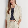 White Women’s Ralph Lauren Striped Linen-blend Twill Blazers White Women’s Ralph Lauren Striped Linen-blend Twill Blazers