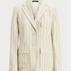 White Women’s Ralph Lauren Striped Linen-blend Twill Blazers White Women’s Ralph Lauren Striped Linen-blend Twill Blazers
