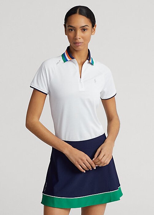 White Women’s Ralph Lauren Tailored Fit Quarter-Zip Polo Shirts White Women’s Ralph Lauren Tailored Fit Quarter-Zip Polo Shirts