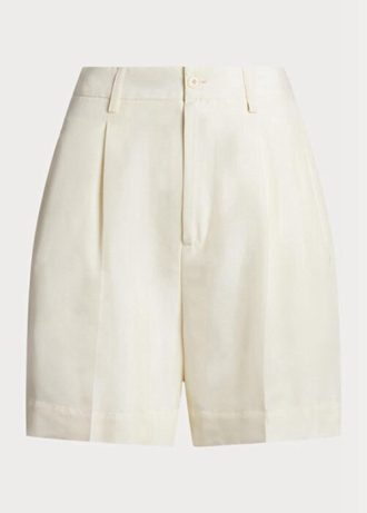 White Women’s Ralph Lauren Tracy Pleated Silk Shantung  Shorts