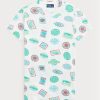 White Women’s Ralph Lauren Travel Motif Ribbed Cotton T Shirts White Women’s Ralph Lauren Travel Motif Ribbed Cotton T Shirts