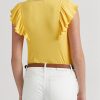 Yellow Women’s Ralph Lauren Ruffle-trim Rib-knit   T Shirts